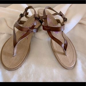 Blowfish wedge strap sandals brown size 7, 3/4 in heel. Used but clean.